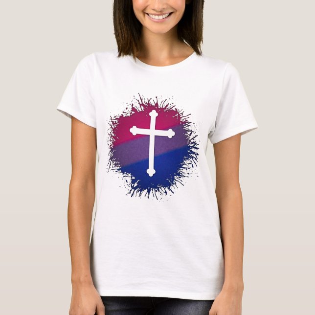 Paint Splatter Bisexual Pride Christian Kor Tee Shirt (Framsida)