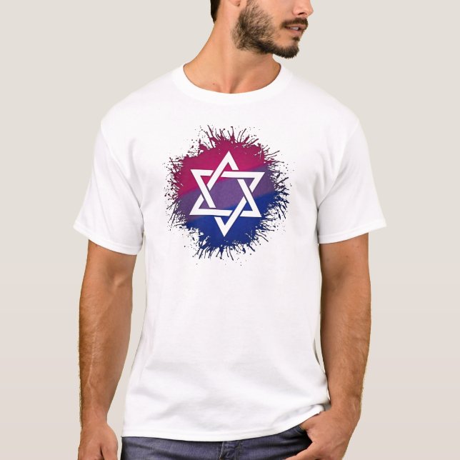 Paint Splatter Bisexual Pride Star of David Symbol Tee (Framsida)