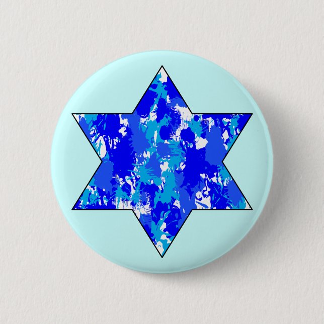 Paint Splatter Blue Jewish Star Knapp (Framsida)