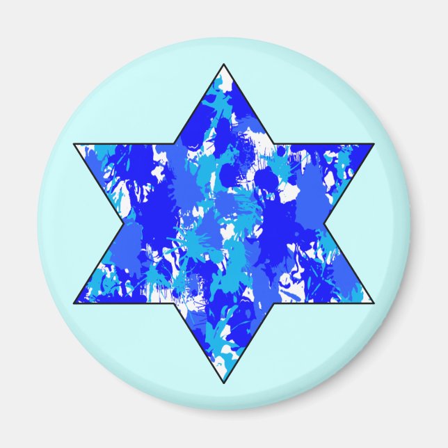 Paint Splatter Blue Jewish Star Magnet (Framsidan)