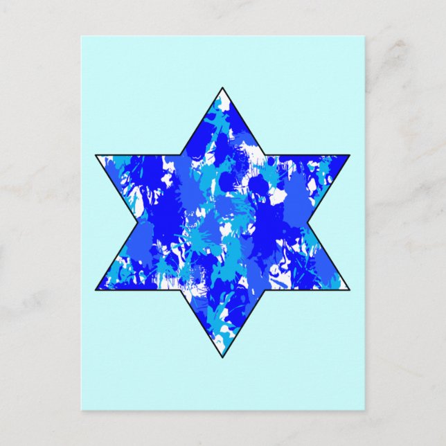 Paint Splatter Blue Jewish Star Vykort (Framsida)