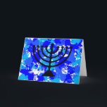 Paint Splatter Blue Menorah Helgkort<br><div class="desc">Måla blått menorah-hälsningskort för stänk.</div>