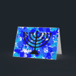 Paint Splatter Blue Menorah Helgkort<br><div class="desc">Måla blått menorah-hälsningskort för stänk.</div>