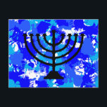 Paint Splatter Blue Menorah Vykort<br><div class="desc">Måla blått menorah-vykort.</div>