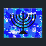 Paint Splatter Blue Menorah Vykort<br><div class="desc">Måla blått menorah-vykort.</div>