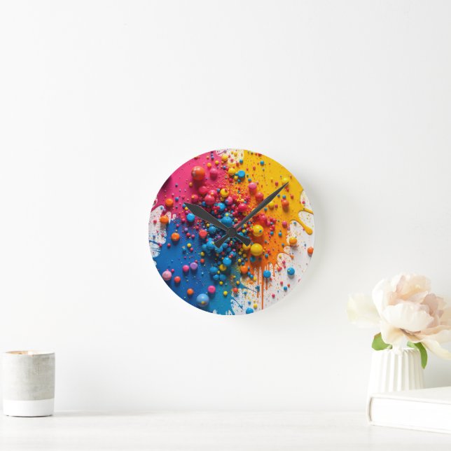 Paint Splatter Clock Rund Klocka (Hem)