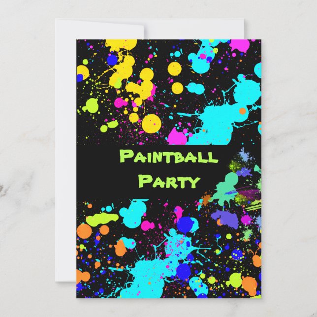 Paint Splatter, Faux Neon, Paint Boll-inbjudan Inbjudningar (Framsida)