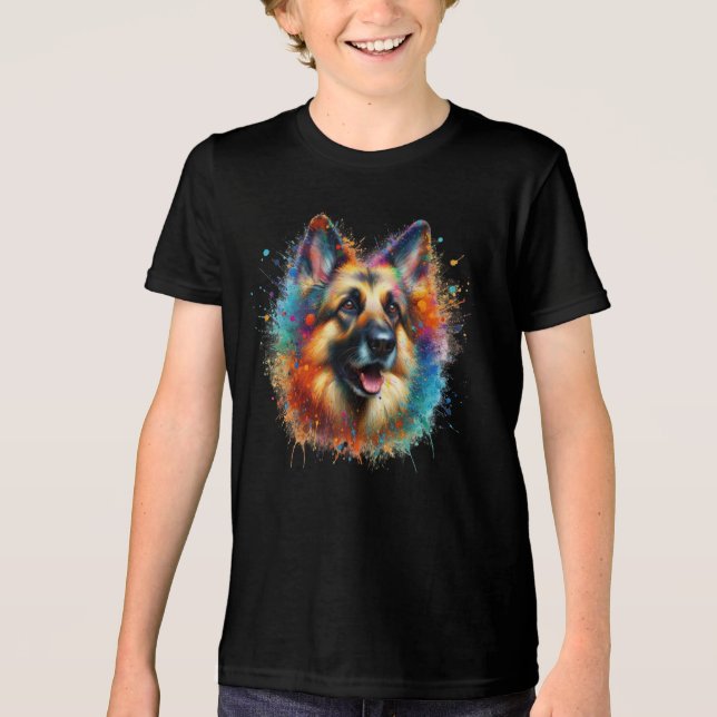 Paint Splatter German Shepherd T Shirt (Framsida)
