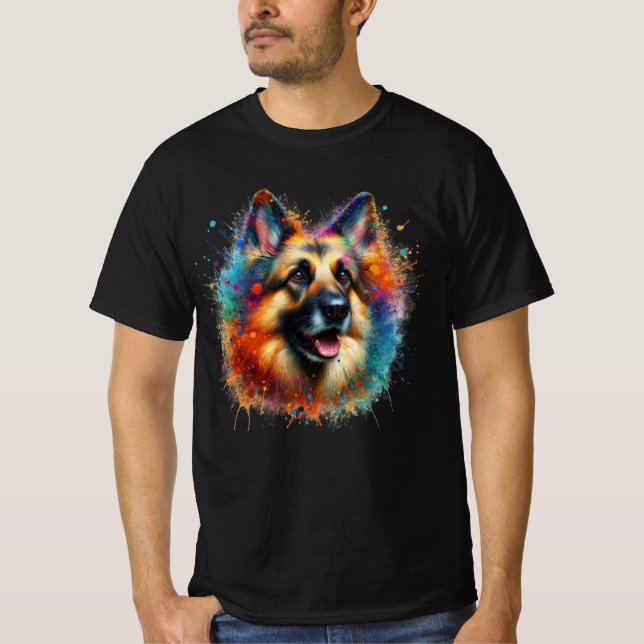 Paint Splatter German Shepherd T Shirt (Framsida)