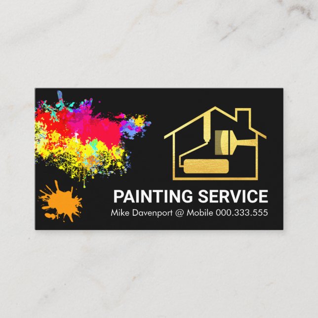 Paint Splatter Guld Home Push Painter Painter Visitkort (Framsida)