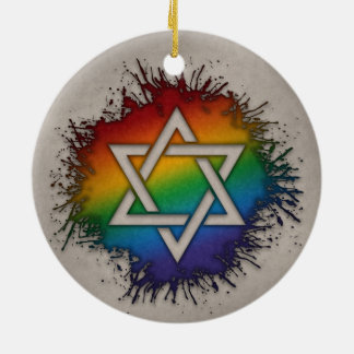 Paint Splatter LGBTQ Rainbow Star of David Julgransprydnad Keramik