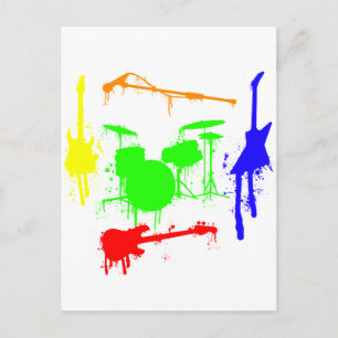 Paint Splatter Musical Instrument Band Graffiti Vykort