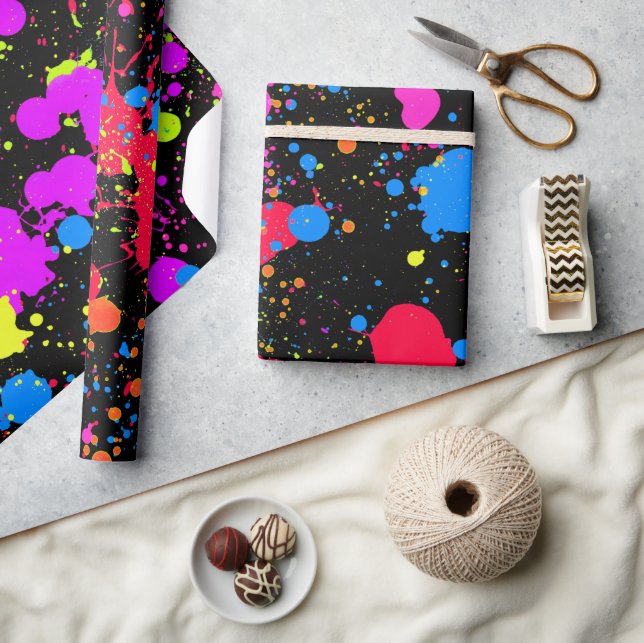 Paint Splatter Neon, Faux Glow i Mörken, Presentpapper (Hantverk)