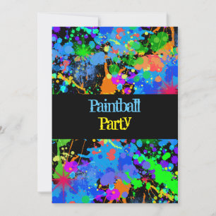 Paint Splatter, Neon, födelsedagsinbjudan Inbjudningar