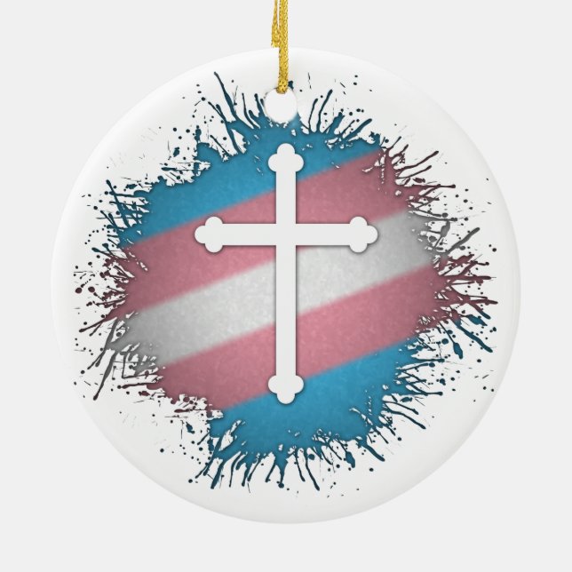 Paint Splatter Transgender Pride Christian Kor Julgransprydnad Keramik (Baksidan)