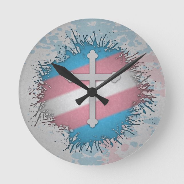 Paint Splatter Transgender Pride Christian Kor Rund Klocka (Framsida)