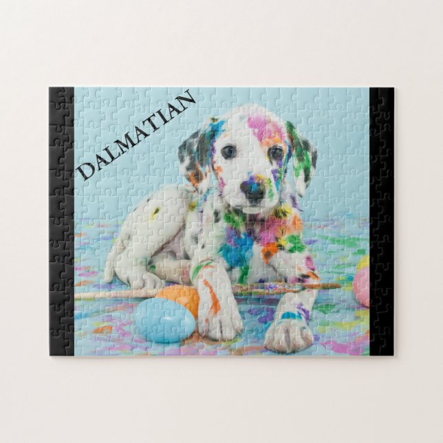 PAINT SPLATTERED DALMATIAN PUPPY PUZZLE. JIGSAW PU PUSSEL (Horisontell)