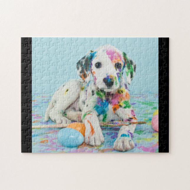 PAINT SPLATTERED DALMATIAN PUPPY PUZZLE. PUSSEL (Horisontell)