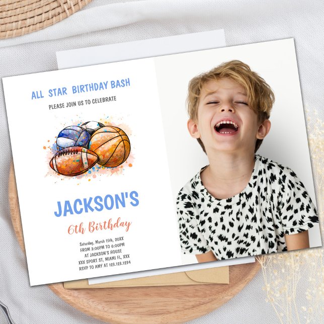 Paint Sports Birthday-inbjudningar med foto Inbjudningar (Paint Sports Birthday Invitations with photo)