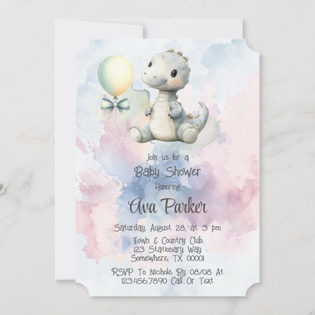 Paint Stänk Adsible Dinosaur Baby Shower Inbjudningar (Framsida)