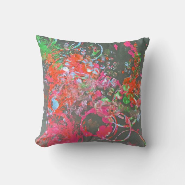 Paint stänk art cushion Red rosa Kudde (Framsida)