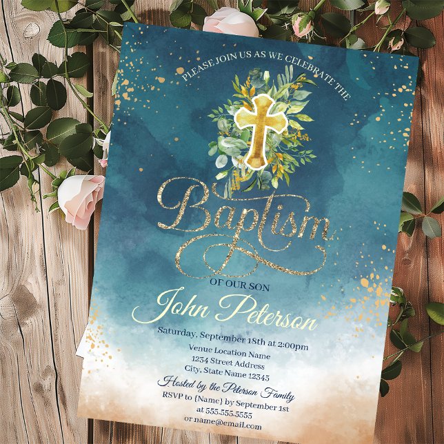 Paint Stänk Blommigt Kor Baptism Inbjudningar (Skapare uppladdad)