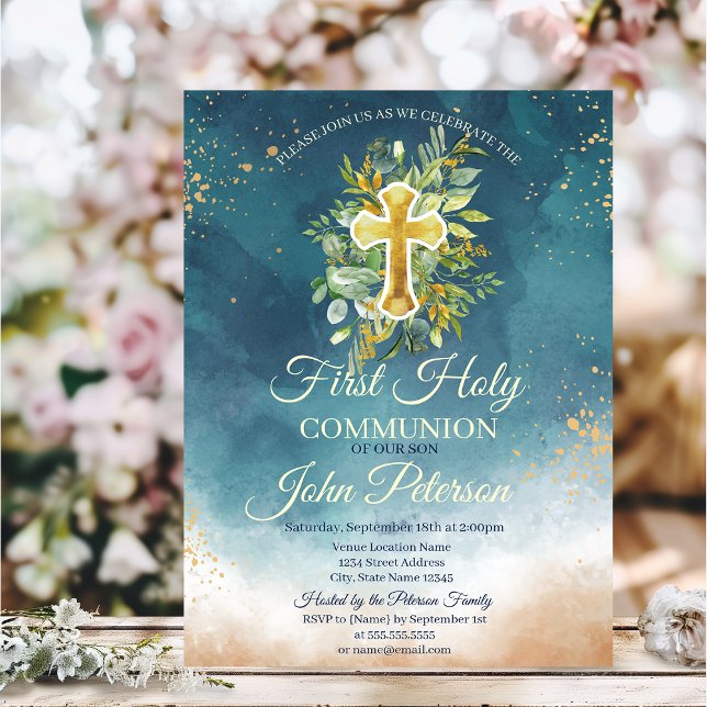 Paint Stänk Blommigt Kor First Heliga Communion Inbjudningar (Skapare uppladdad)
