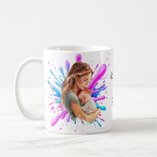 Paint Stänk Blue Rosa Mamma Baby Photo Kaffemugg