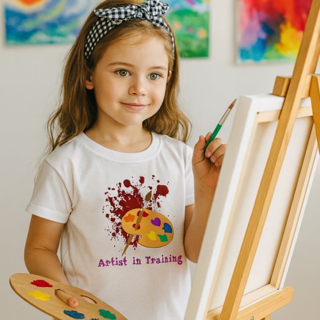 Paint Stänk Girls T-Shirt (Artist in Training” youth tee with vibrant palette graphic perfect for creative young painters)