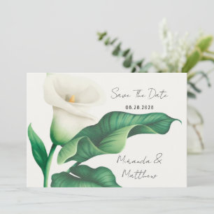 Paint White Lily med Grönt Löv Spara datum Inbjudningar