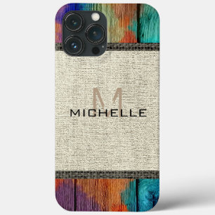 Paint Wood look Burlap Rustic Monogram