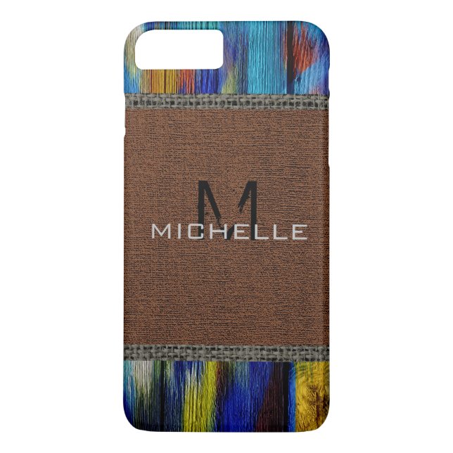 Paint Wood look Burlap Rustic Monogram #9 Case-Mate iPhone Skal (Baksida)