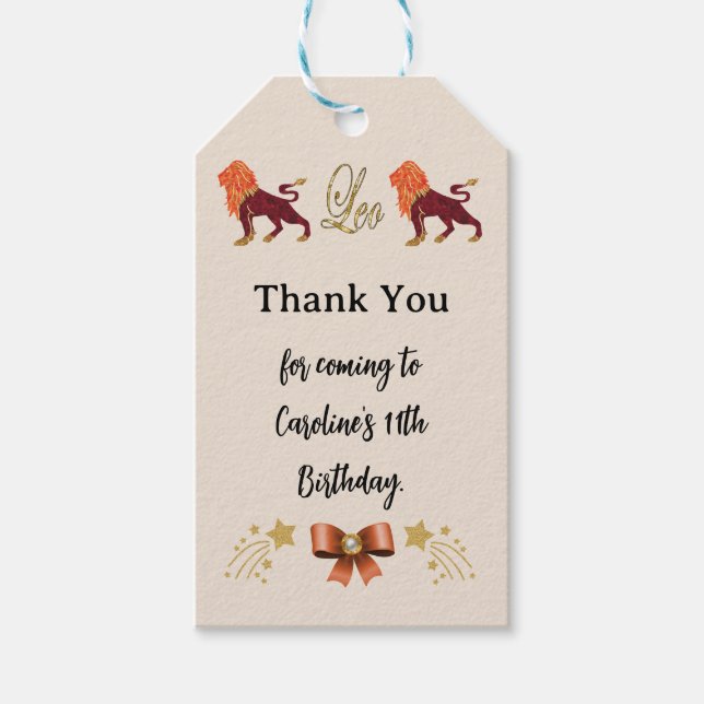 Paint Zodiac Sign Guld Glitter Leo Birthday Presentetikett (Framsidan)