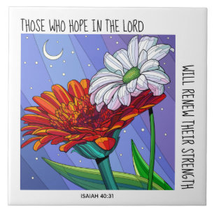 Paintade blommor, omvända från Isaiah 40:31 Kakelplatta