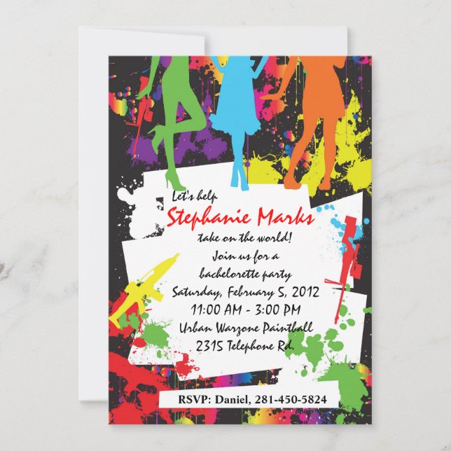 Paintball bachelorette-partiets inbjudan (Framsida)
