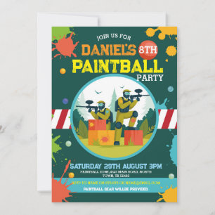 Paintball Birthday Inbjudan Boys målar upp alla ål