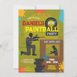 Paintball Birthday Inbjudan Boys målar upp alla ål