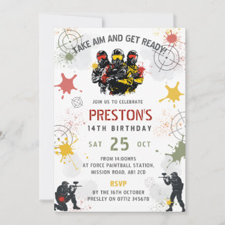 Paintball Birthday Invitation Take Aim & Get Ready Inbjudningar