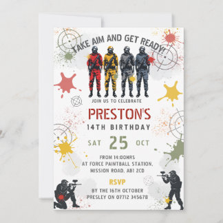 Paintball Birthday Invitation Take Aim & Get Ready Inbjudningar
