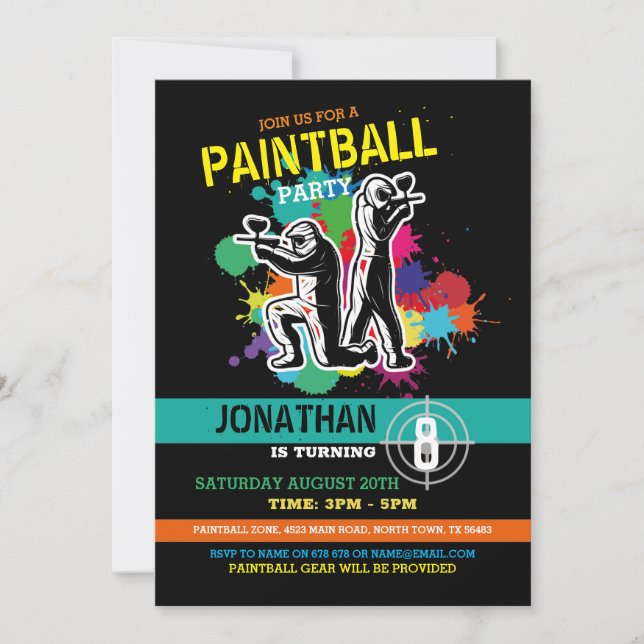 Paintball Birthday Paint Boys Girls Inbjudningar (Framsida)