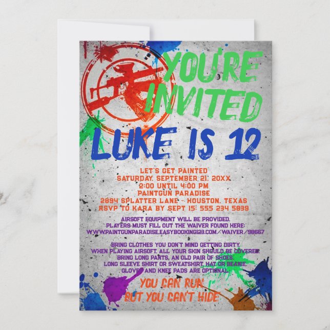 Paintball Födelsedagsfest inbjudan (Framsida)