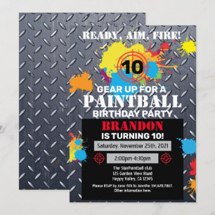Paintball Födelsedagsfest inbjudan Kid Tonåring Vu