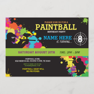 Paintball Födelsedagsfest inbjudan Roligt Paint Bo