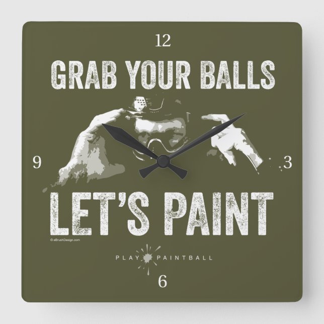 Paintball Let's Paint Square Wall Clock Fyrkantig Klocka (Framsida)