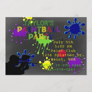Paintball Party Chalkboard Grått Splat-inbjudan Inbjudningar
