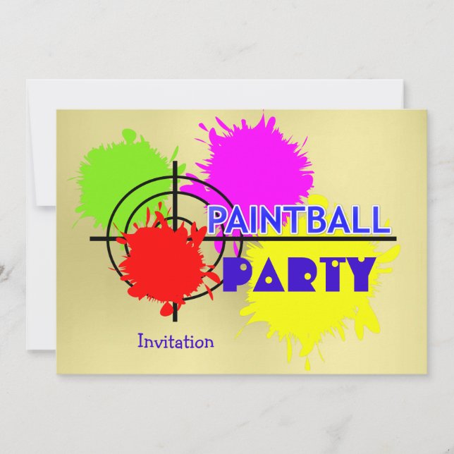 Paintball Party Gun Shot Paint Plantor Inbjudningar (Framsida)