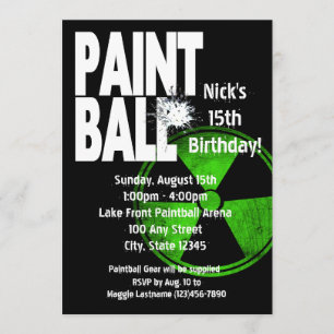 Paintball Radio Active Birthday Inbjudningar
