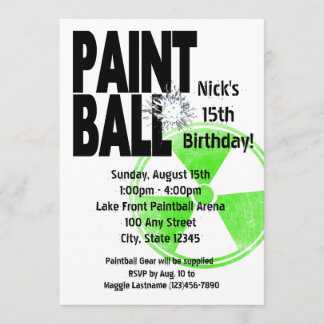 Paintball Radio Active Birthday Inbjudningar