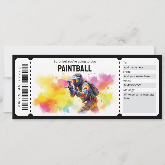 Paintball Ticket Inbjudningar (Framsida)