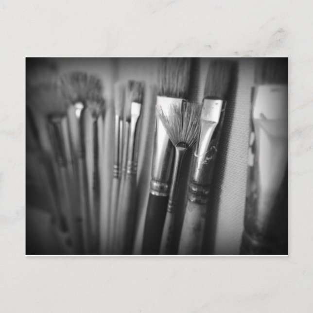Paintbrushes Paint Art Creative Black and White Vykort (Framsida)